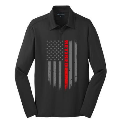 Thin Red Line Flag Retired Firefighter Gift Silk Touch Performance Long Sleeve Polo