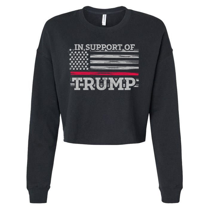 Thin Red Line In Support Of Trump Fire Fighters Cool Gift Cropped Pullover Crew