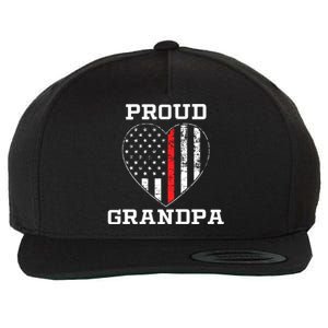 Thin Red Line Proud Firefighter Grandpa Gift Wool Snapback Cap