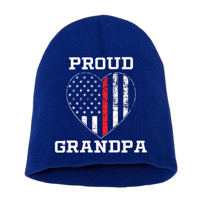 Thin Red Line Proud Firefighter Grandpa Gift Short Acrylic Beanie