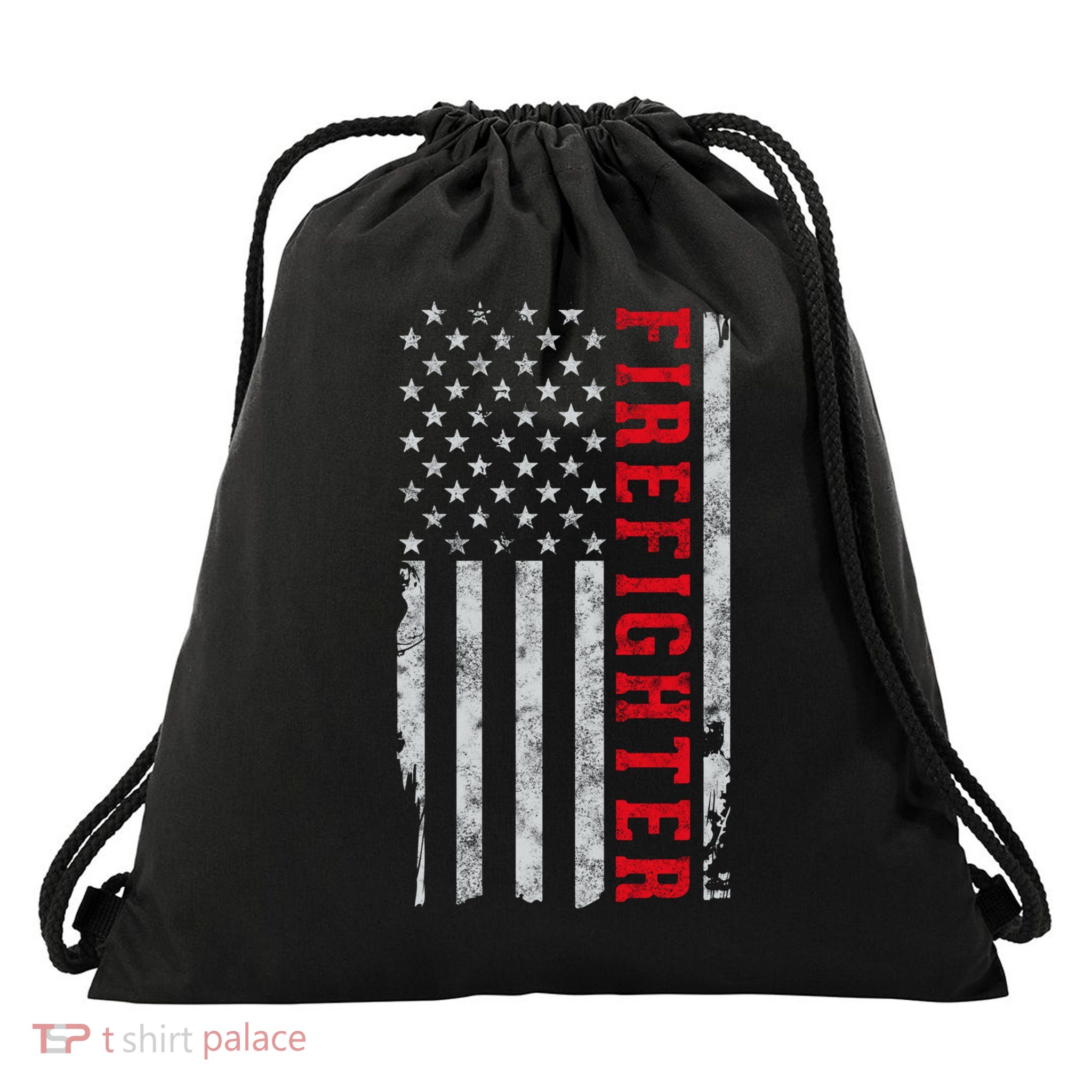 Thin Red Line Usa Flag Firefighter Gift For 4th Of July Gift Drawstring Bag