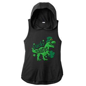 T Rex Lucky Saurus Rex St Patricks Day Ladies PosiCharge Tri-Blend Wicking Draft Hoodie Tank