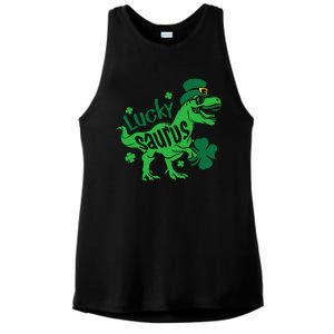 T Rex Lucky Saurus Rex St Patricks Day Ladies PosiCharge Tri-Blend Wicking Tank