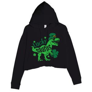 T Rex Lucky Saurus Rex St Patricks Day Crop Fleece Hoodie