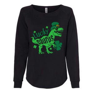 T Rex Lucky Saurus Rex St Patricks Day Womens California Wash Sweatshirt