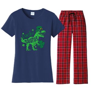 T Rex Lucky Saurus Rex St Patricks Day Women's Flannel Pajama Set