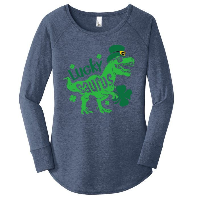 T Rex Lucky Saurus Rex St Patricks Day Women's Perfect Tri Tunic Long Sleeve Shirt