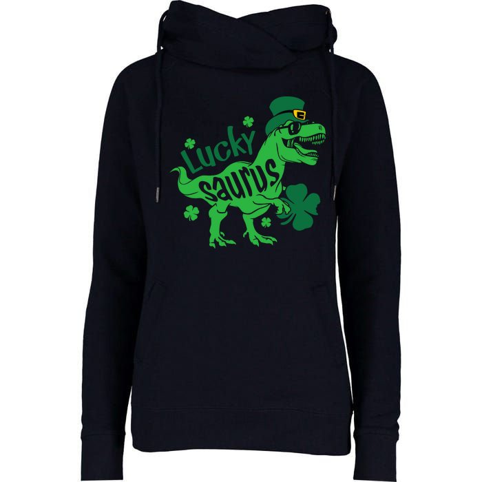 T Rex Lucky Saurus Rex St Patricks Day Womens Funnel Neck Pullover Hood