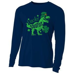 T Rex Lucky Saurus Rex St Patricks Day Cooling Performance Long Sleeve Crew