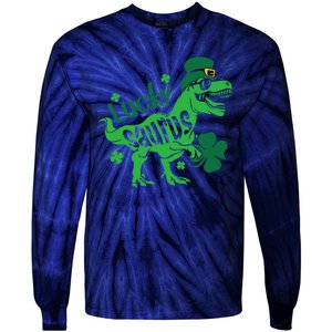 T Rex Lucky Saurus Rex St Patricks Day Tie-Dye Long Sleeve Shirt