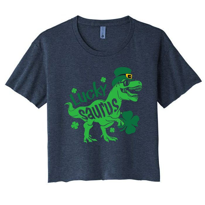 T Rex Lucky Saurus Rex St Patricks Day Women's Crop Top Tee