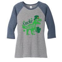 T Rex Lucky Saurus Rex St Patricks Day Women's Tri-Blend 3/4-Sleeve Raglan Shirt