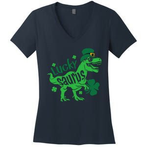 T Rex Lucky Saurus Rex St Patricks Day Women's V-Neck T-Shirt