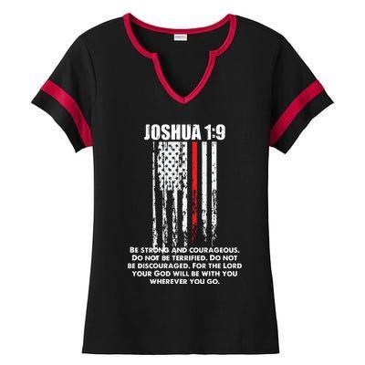 Thin Red Line Firefighter Bible Verse Christian Ladies Halftime Notch Neck Tee