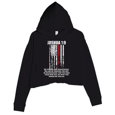 Thin Red Line Firefighter Bible Verse Christian Crop Fleece Hoodie