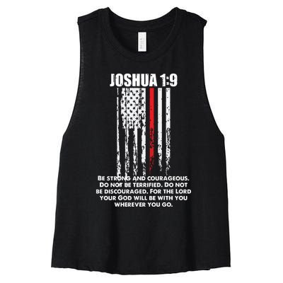 Thin Red Line Firefighter Bible Verse Christian Women's Racerback Cropped Tank