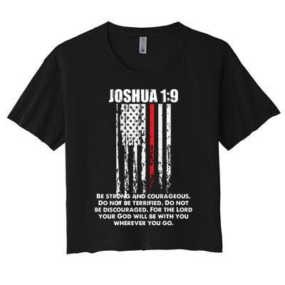 Thin Red Line Firefighter Bible Verse Christian Women's Crop Top Tee