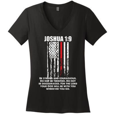 Thin Red Line Firefighter Bible Verse Christian Women's V-Neck T-Shirt