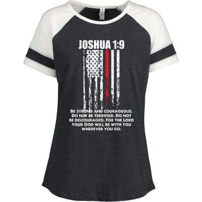 Thin Red Line Firefighter Bible Verse Christian Enza Ladies Jersey Colorblock Tee