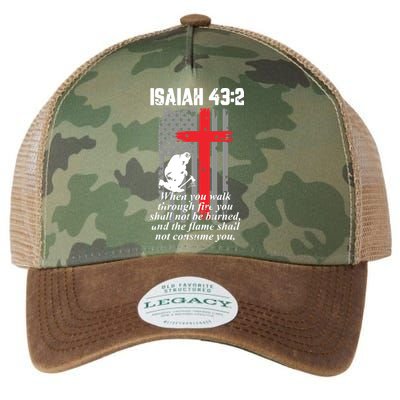 Thin Red Line Firefighter Cross Bible Verse American Flag Legacy Tie Dye Trucker Hat
