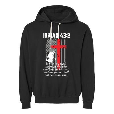 Thin Red Line Firefighter Cross Bible Verse American Flag Garment-Dyed Fleece Hoodie