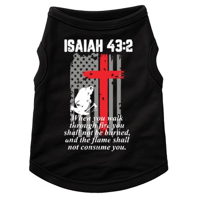Thin Red Line Firefighter Cross Bible Verse American Flag Doggie Tank
