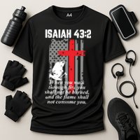 Thin Red Line Firefighter Cross Bible Verse American Flag Cooling Performance Crew T-Shirt