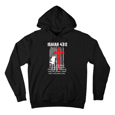 Thin Red Line Firefighter Cross Bible Verse American Flag Hoodie