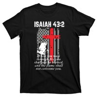 Thin Red Line Firefighter Cross Bible Verse American Flag T-Shirt