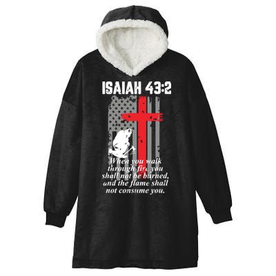 Thin Red Line Firefighter Cross Bible Verse American Flag Hooded Wearable Blanket
