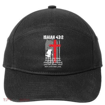 Thin Red Line Firefighter Cross Bible Verse American Flag 7-Panel Snapback Hat