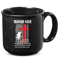 Thin Red Line Firefighter Cross Bible Verse American Flag 15oz Campfire Ceramic Mug