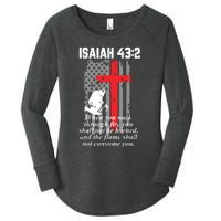 Thin Red Line Firefighter Cross Bible Verse American Flag Women's Perfect Tri Tunic Long Sleeve Shirt