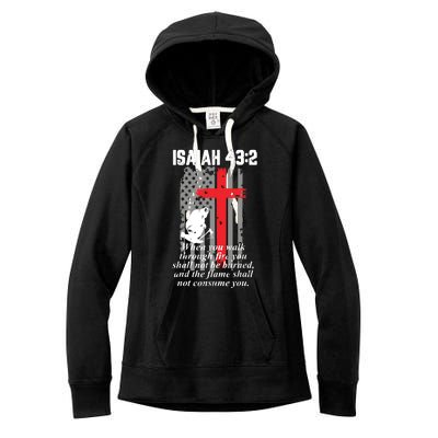 Thin Red Line Firefighter Cross Bible Verse American Flag Women's Fleece Hoodie