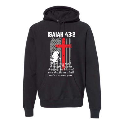 Thin Red Line Firefighter Cross Bible Verse American Flag Premium Hoodie