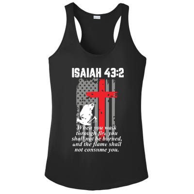 Thin Red Line Firefighter Cross Bible Verse American Flag Ladies PosiCharge Competitor Racerback Tank