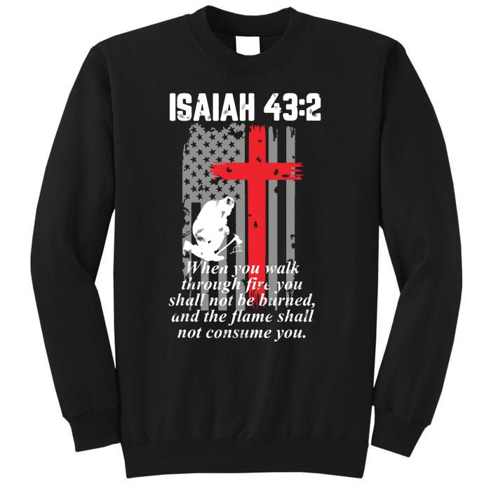 Thin Red Line Firefighter Cross Bible Verse American Flag Tall Sweatshirt