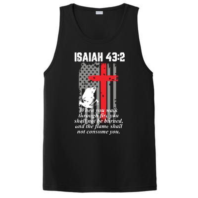 Thin Red Line Firefighter Cross Bible Verse American Flag PosiCharge Competitor Tank