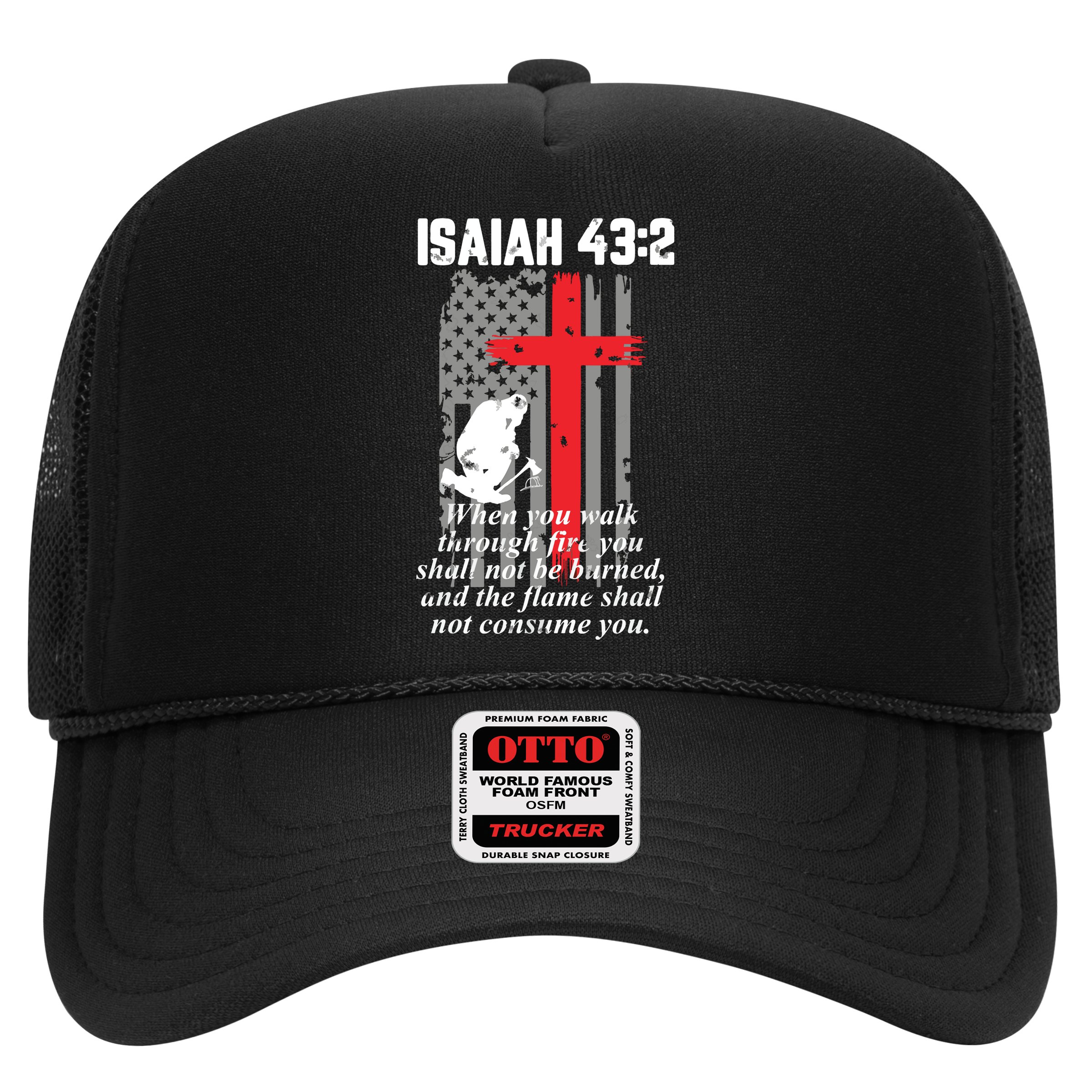 Thin Red Line Firefighter Cross Bible Verse American Flag Hat