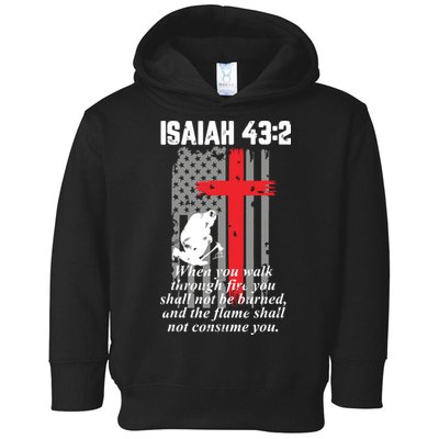 Thin Red Line Firefighter Cross Bible Verse American Flag Toddler Hoodie