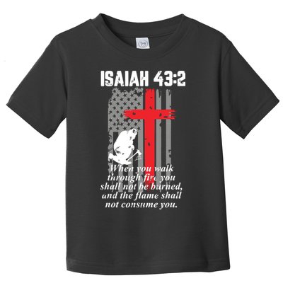 Thin Red Line Firefighter Cross Bible Verse American Flag Toddler T-Shirt