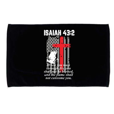 Thin Red Line Firefighter Cross Bible Verse American Flag Microfiber Hand Towel
