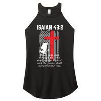 Thin Red Line Firefighter Cross Bible Verse American Flag Women's Perfect Tri Rocker Tank