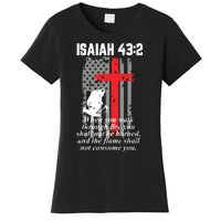 Thin Red Line Firefighter Cross Bible Verse American Flag Women's T-Shirt