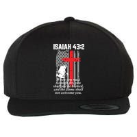 Thin Red Line Firefighter Cross Bible Verse American Flag Wool Snapback Cap