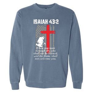 Thin Red Line Firefighter Cross Bible Verse American Flag Garment-Dyed Sweatshirt