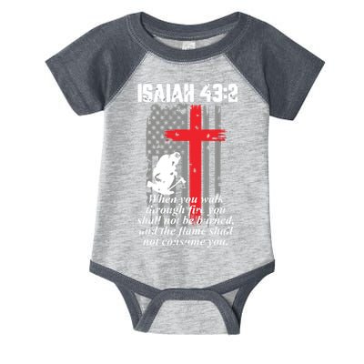 Thin Red Line Firefighter Cross Bible Verse American Flag Infant Baby Jersey Bodysuit