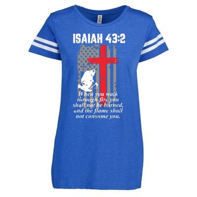 Thin Red Line Firefighter Cross Bible Verse American Flag Enza Ladies Jersey Football T-Shirt