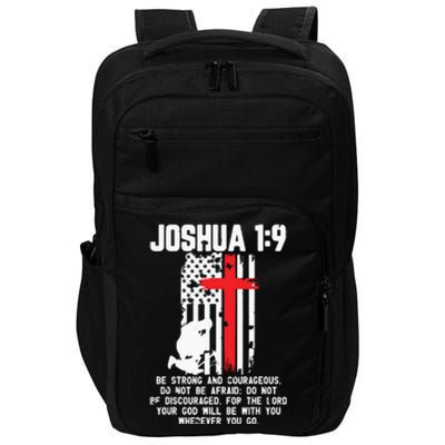 Thin Red Line Firefighter Cross Bible Verse Christian Impact Tech Backpack