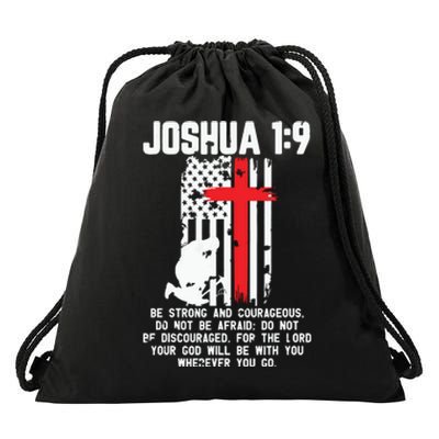 Thin Red Line Firefighter Cross Bible Verse Christian Drawstring Bag